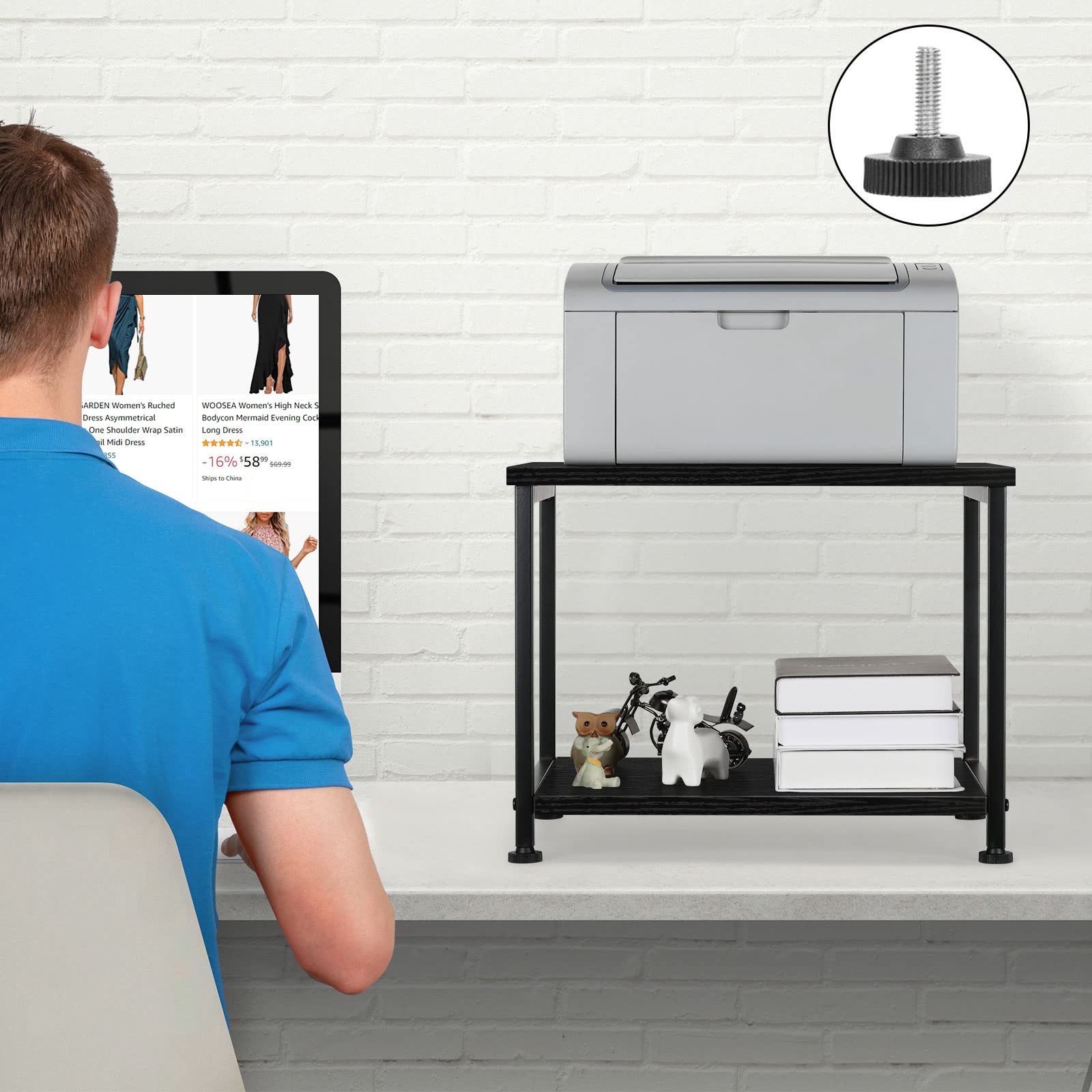 Black 2Tier Rolling Printer Stand Under Desk Mobile Table Scanner Fax Rack