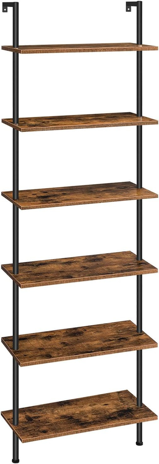 DIY Ladder Shelf, 6-Tier Wall Mounted Bookshelf, Office Vertical Bookcase, Woode