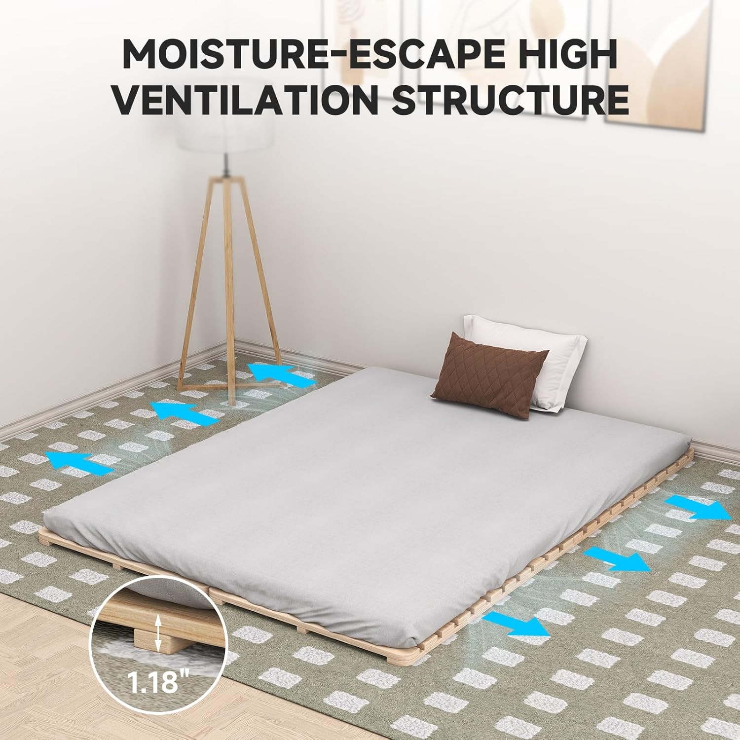 SLSY Fold Wooden Bed Slats Tatami Bed Frame Plate 2in1 Futon Care Twin FullQueen