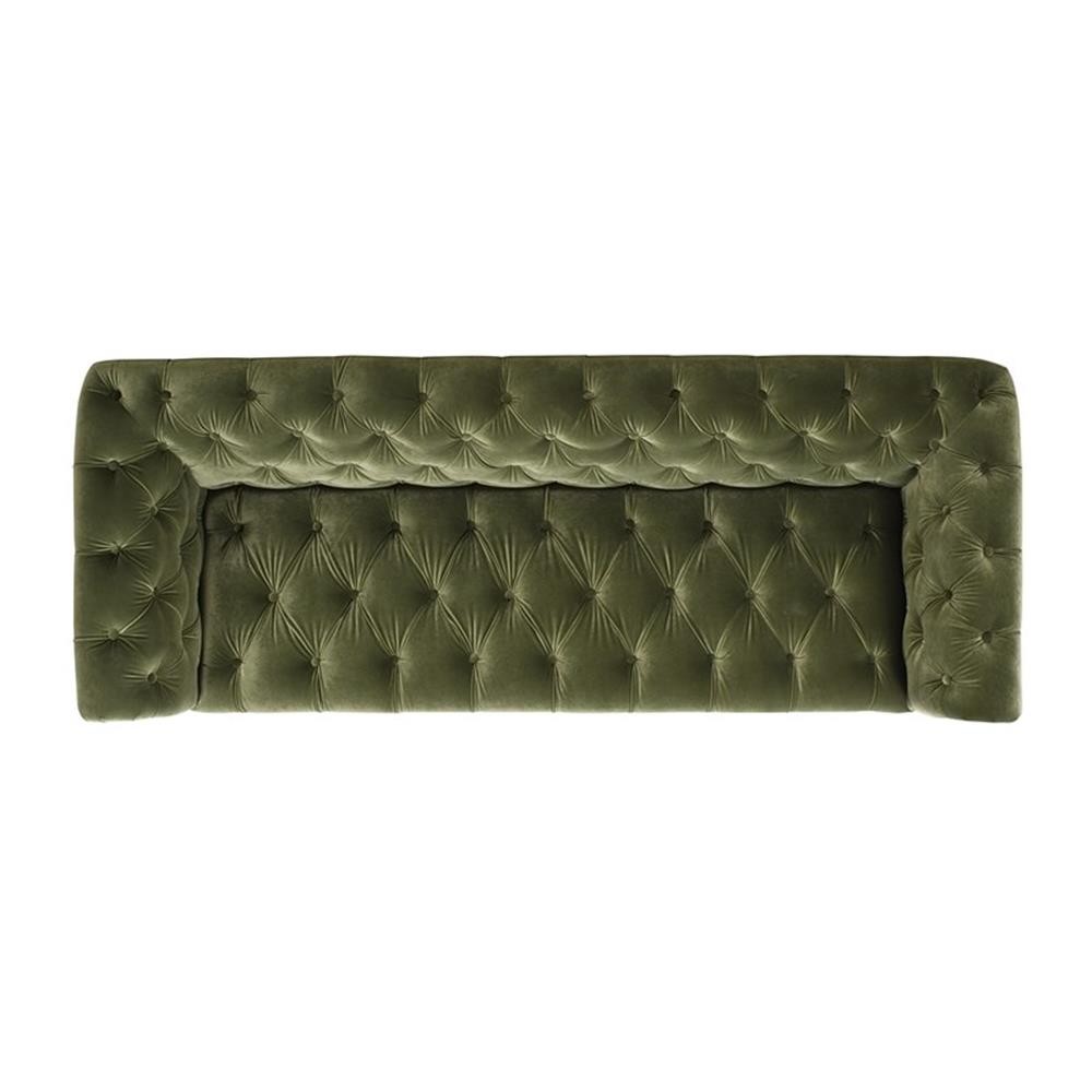 Pemberly Row 88″ Tufted Chesterfield Sofa in Olive Green Velvet