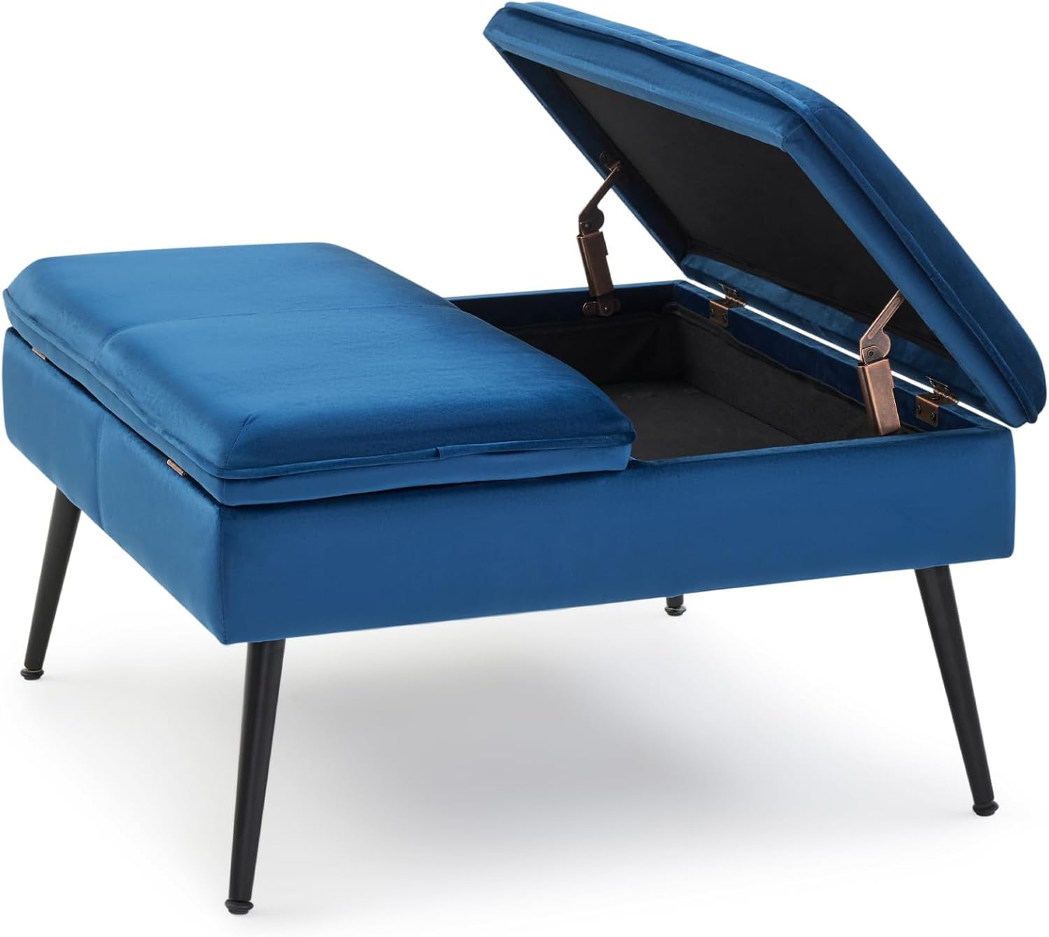 Navy Velvet Square Ottoman with Storage, Mid-Century Modern, 660 lb Capacity
