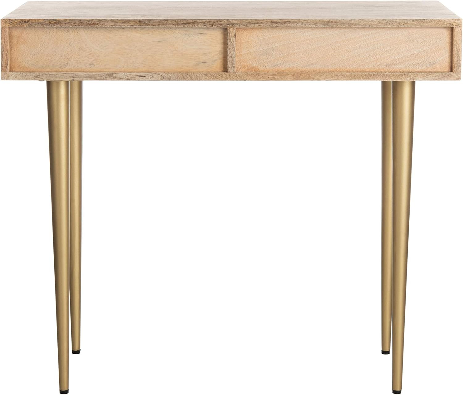 Leni Modern Natural Grey Brass 1-Drawer Desk for Stylish Home Office