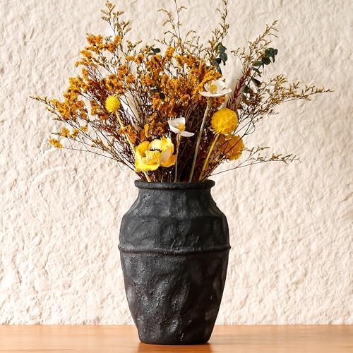 Ceramic Flower Vase, 8.07 Inch (20.5 cm) – Textured Rustic Retro Black