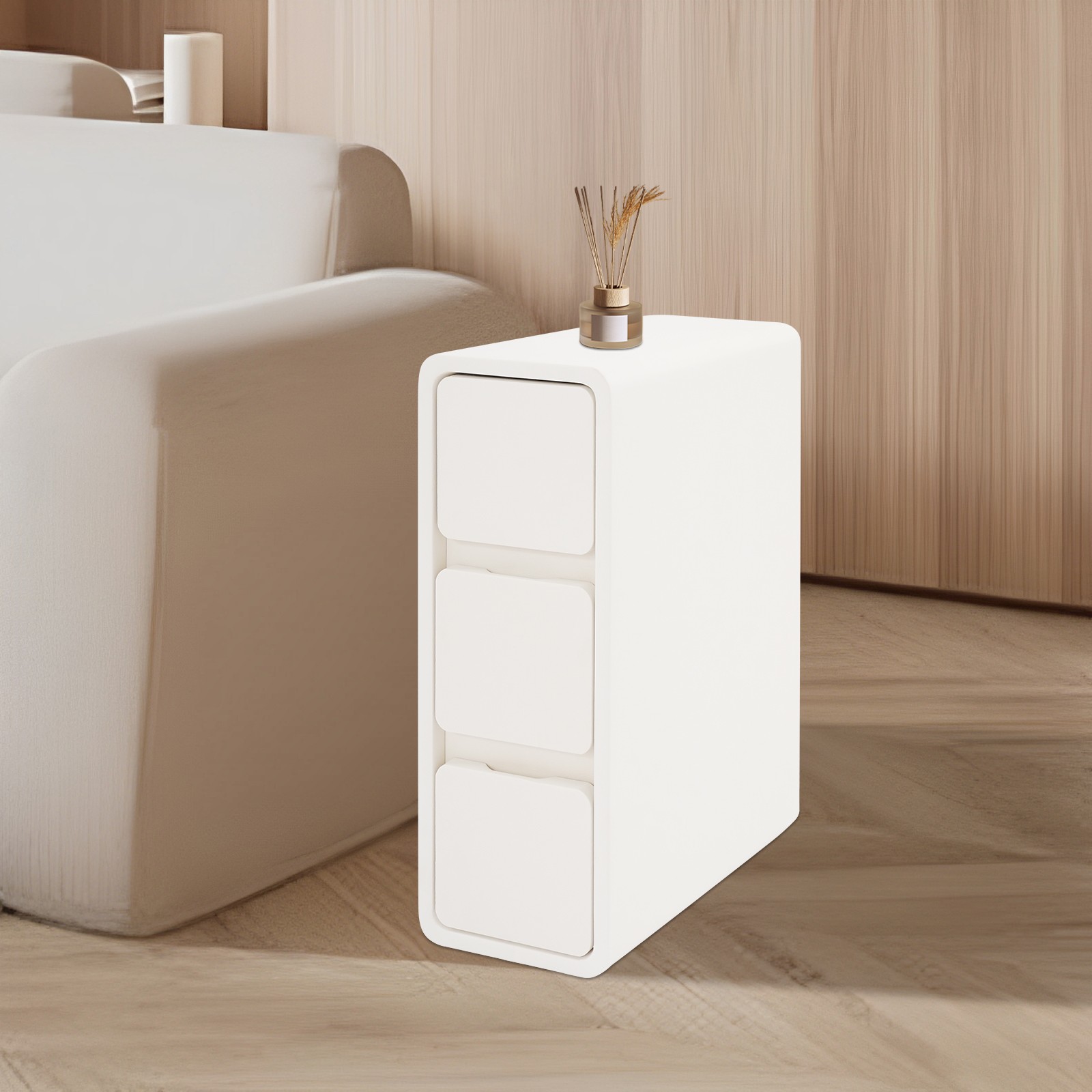 Nightstand Small Narrow Nightstand 3 Drawers Bedside Table (15.75*7.87*22.83 in)