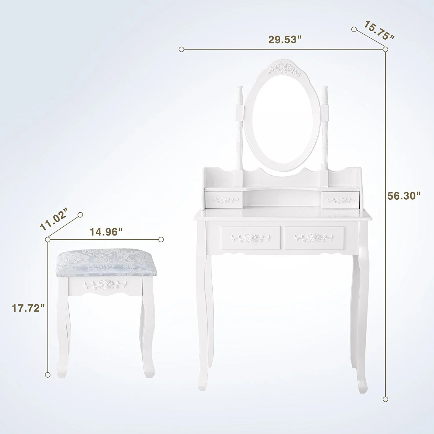Vanity Makeup Table Set with 4 Drawers Dressing Table and Stool for Bedroom