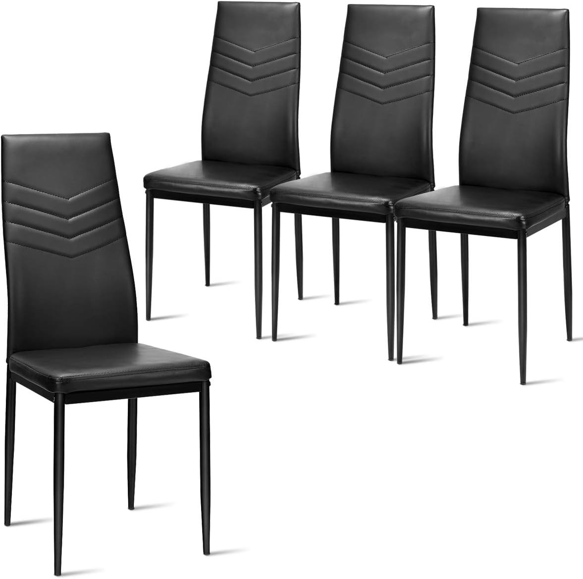 Modern Set of 4 High Back Dining Chairs with Padded Seats and Metal Legs