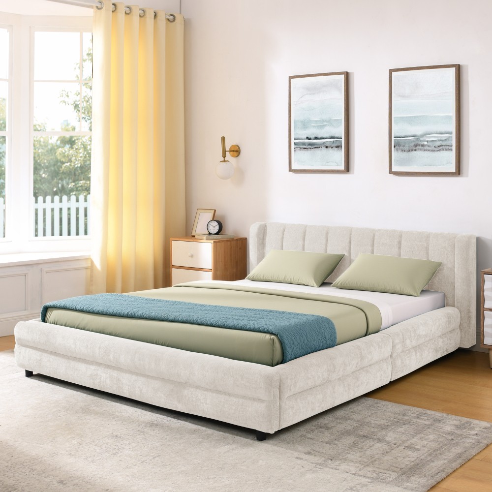 Queen Size Upholstered Bed Frame with Thick Fabric comfortable upholstered