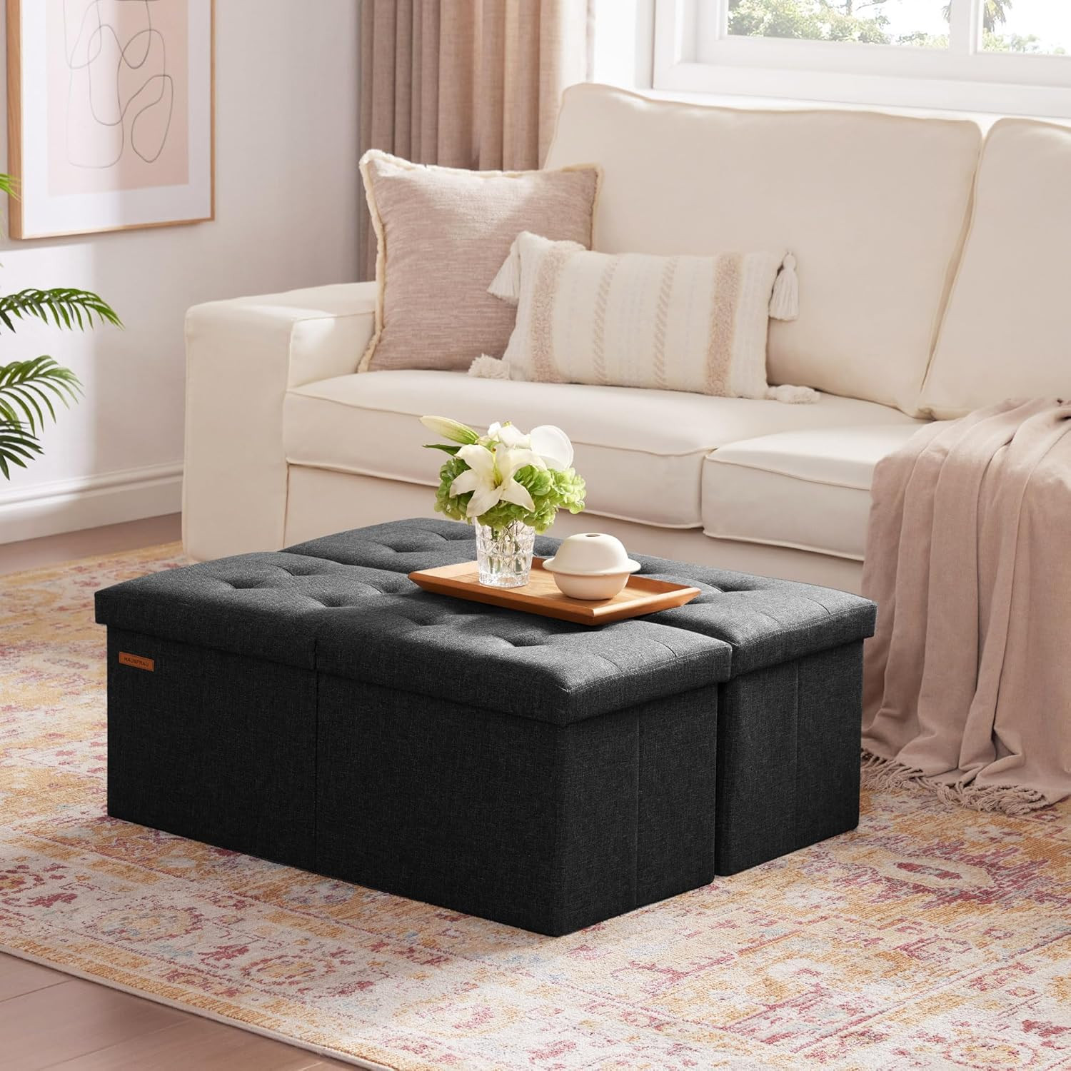 31.5 Inches Ottoman with Storage, Folding Ottoman Bench Small Foot Rest Stool, B