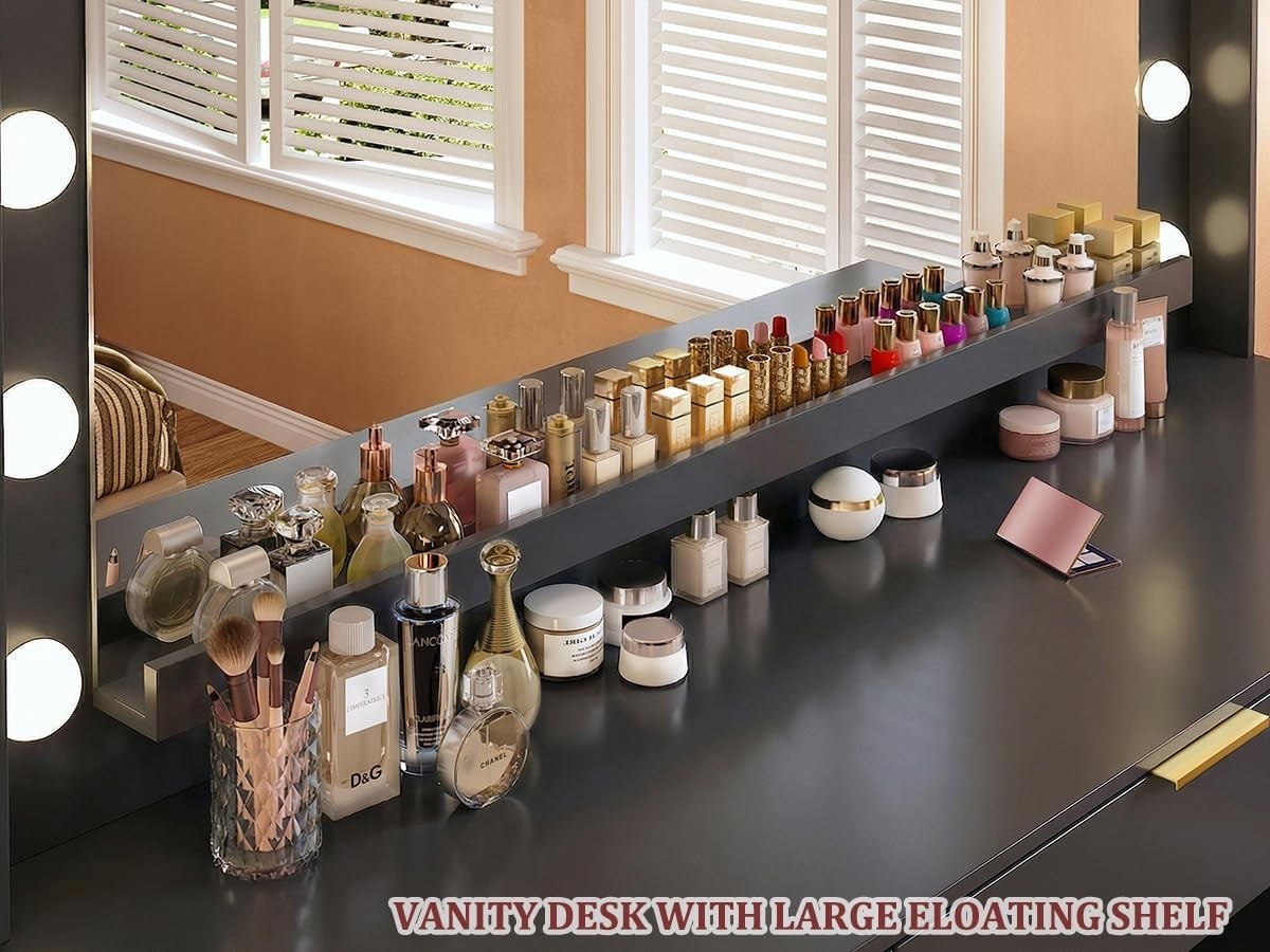 Vanity Desk with Mirror and Lights 45.3in Makeup Vanity with 7 Drawers