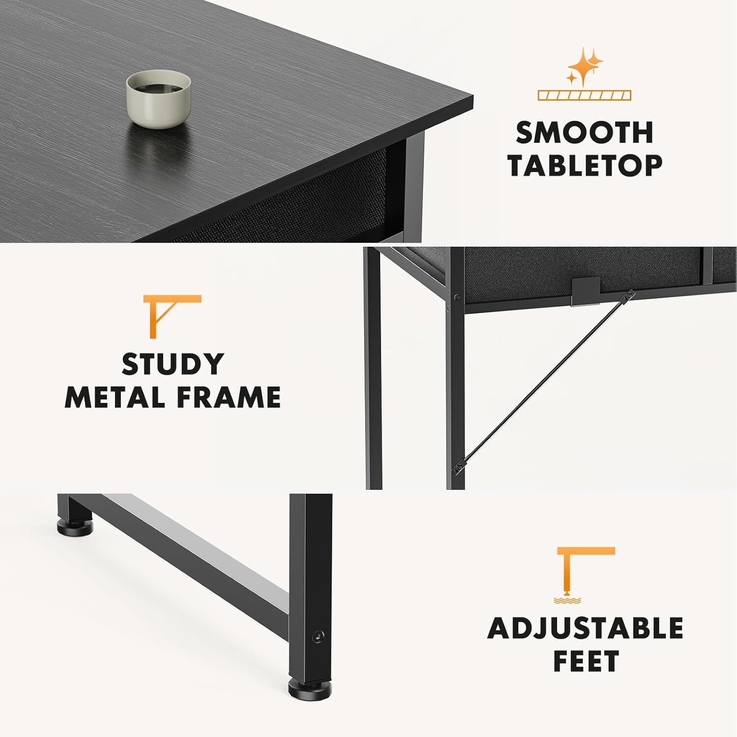 32 inch Home Office Small Computer Desk Writing PC Table with 2 Fabric Drawers