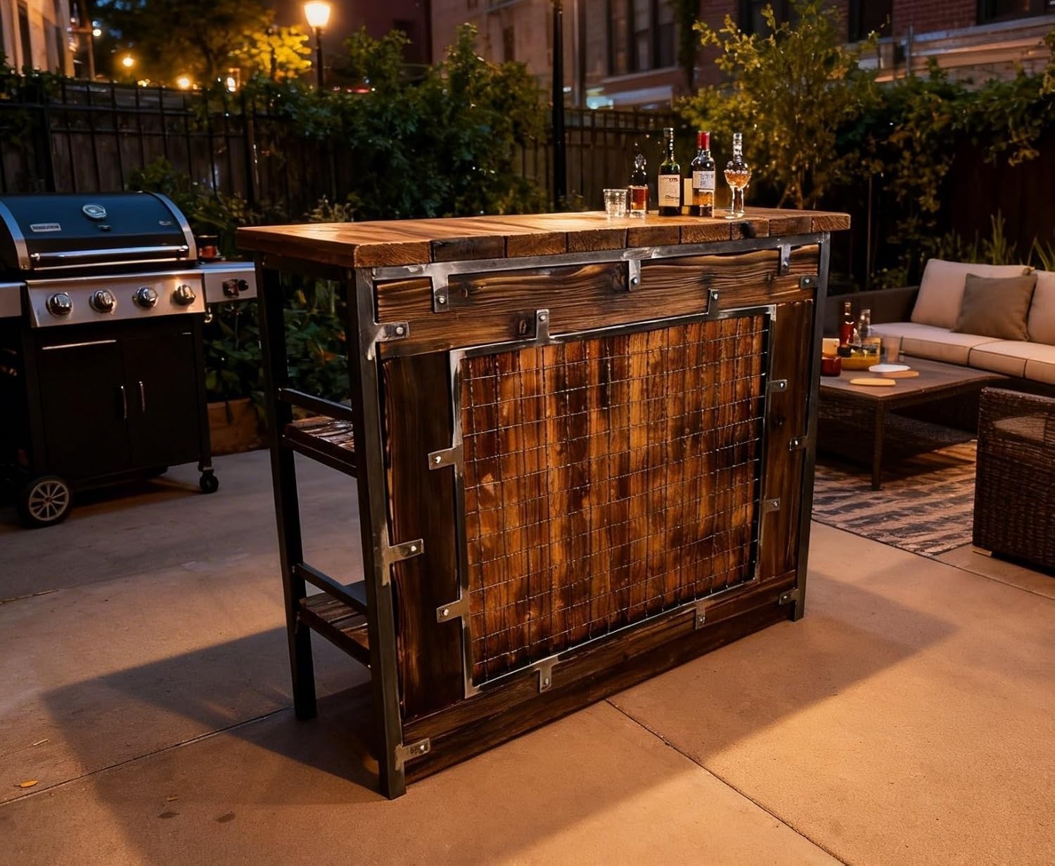Solid Wood Bar Table Industrial Rustic Vintage Handmade Pub Counter Height 42″