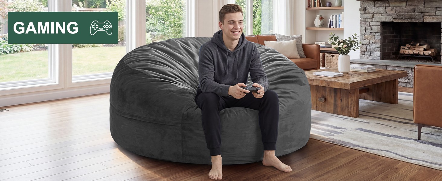 5FT Bean Bag Chair for Adults – Giant Memory Foam Bean Bag with Removable