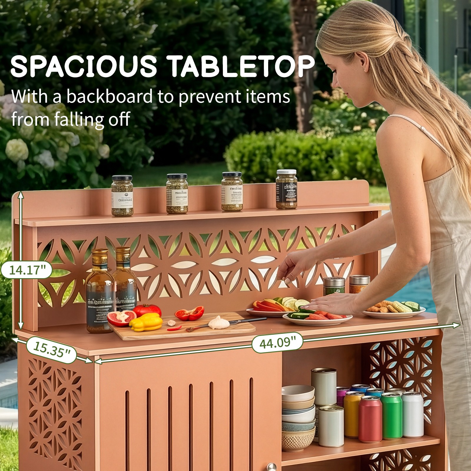 44″ Plastic Storage Cabinet, Workbench w/ Shelf, Door for In/Outdoor Garden
