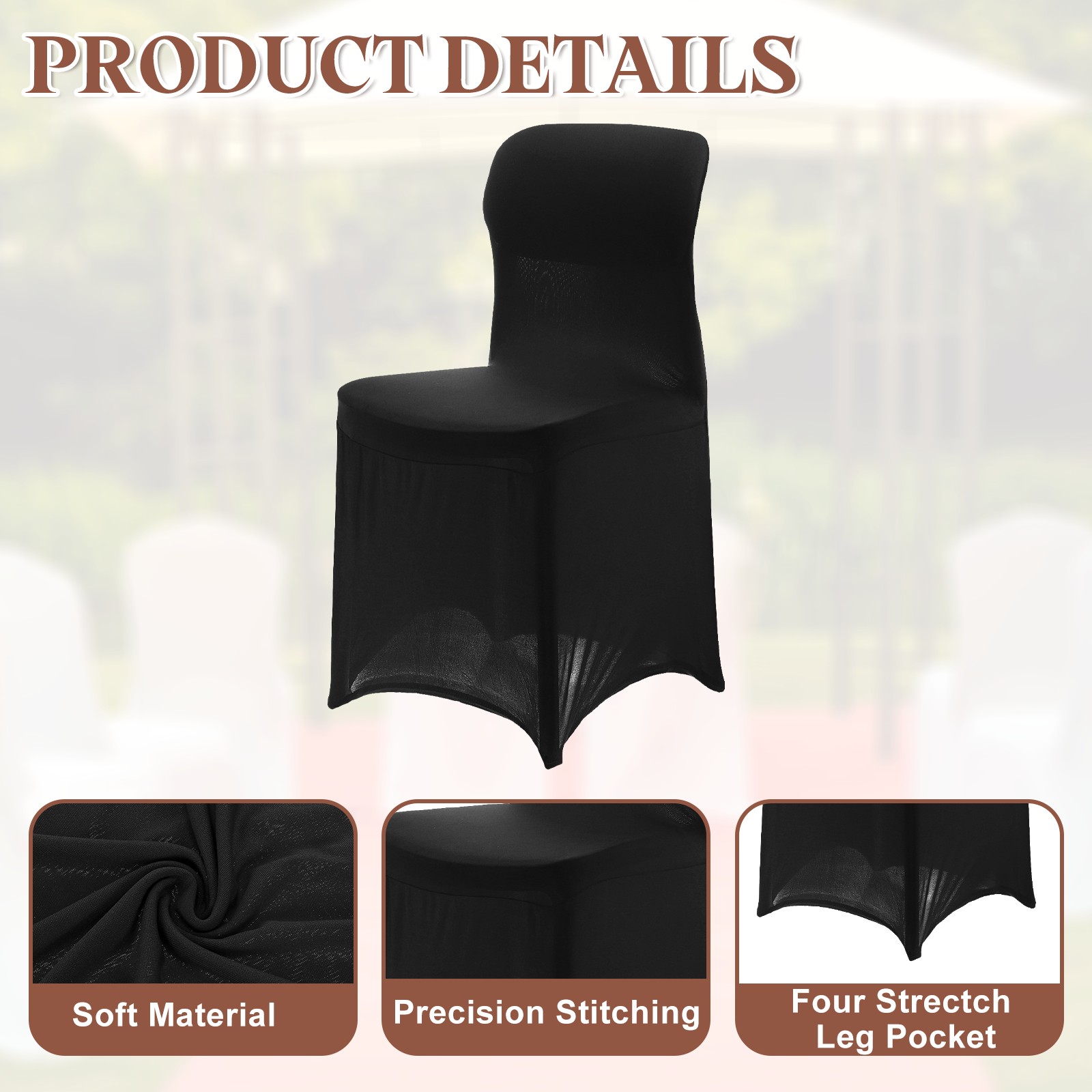 Polyester Spandex Chair Cover 85-105cm Banquet Chair Slipcovers, Black