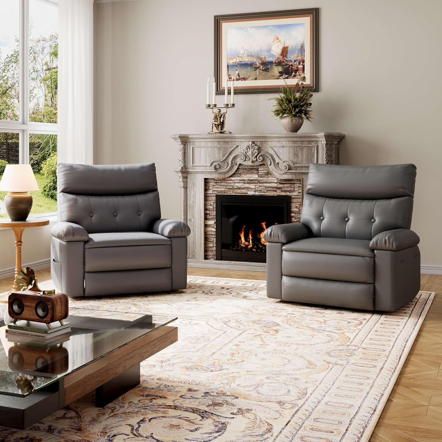 Massage Rocking Recliner Chair Oversized Manual Lazy Sofa for Adult Home