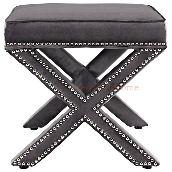 Hallway Bedroom Bench Stool Ottoman Nail Head Trim Black, Gray, Blue, White