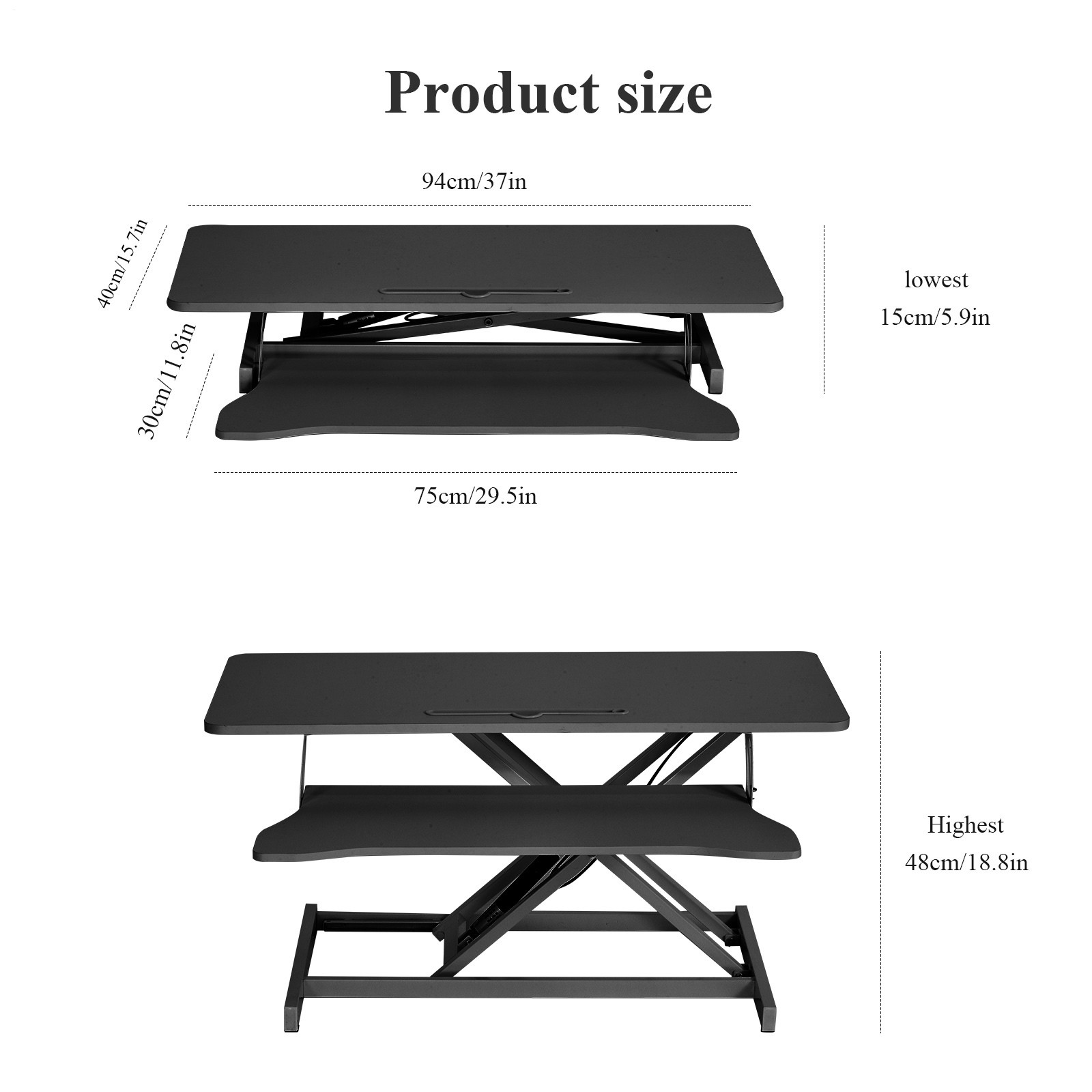 37″ Standing Desk Converter – Height Adjustable Office Desk Riser