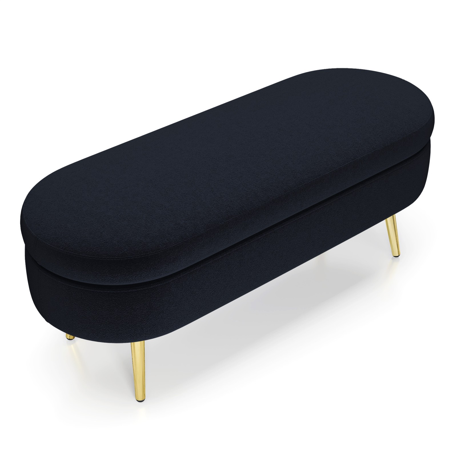 Flannel Ottoman Storage Bench, 43.5″x16″x16″, Black with Metal Legs