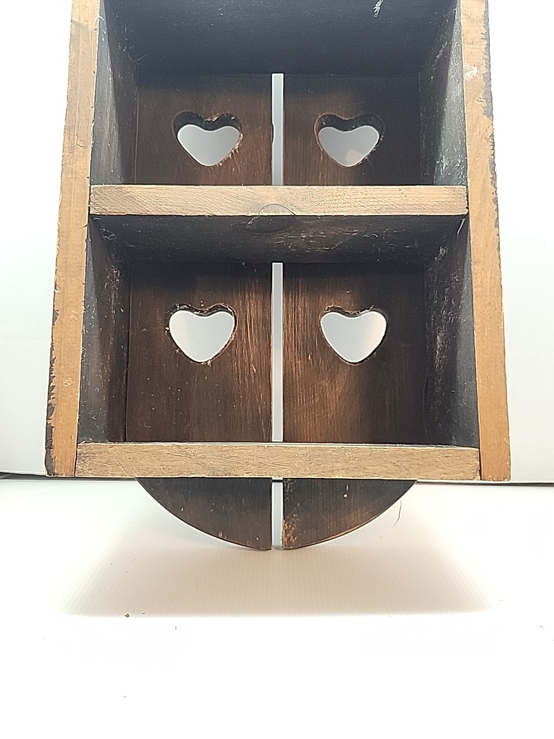 Vintage 19″ Wooden Heart Cutout Shelf Doors Cubbies Country Cottage -Black Paint