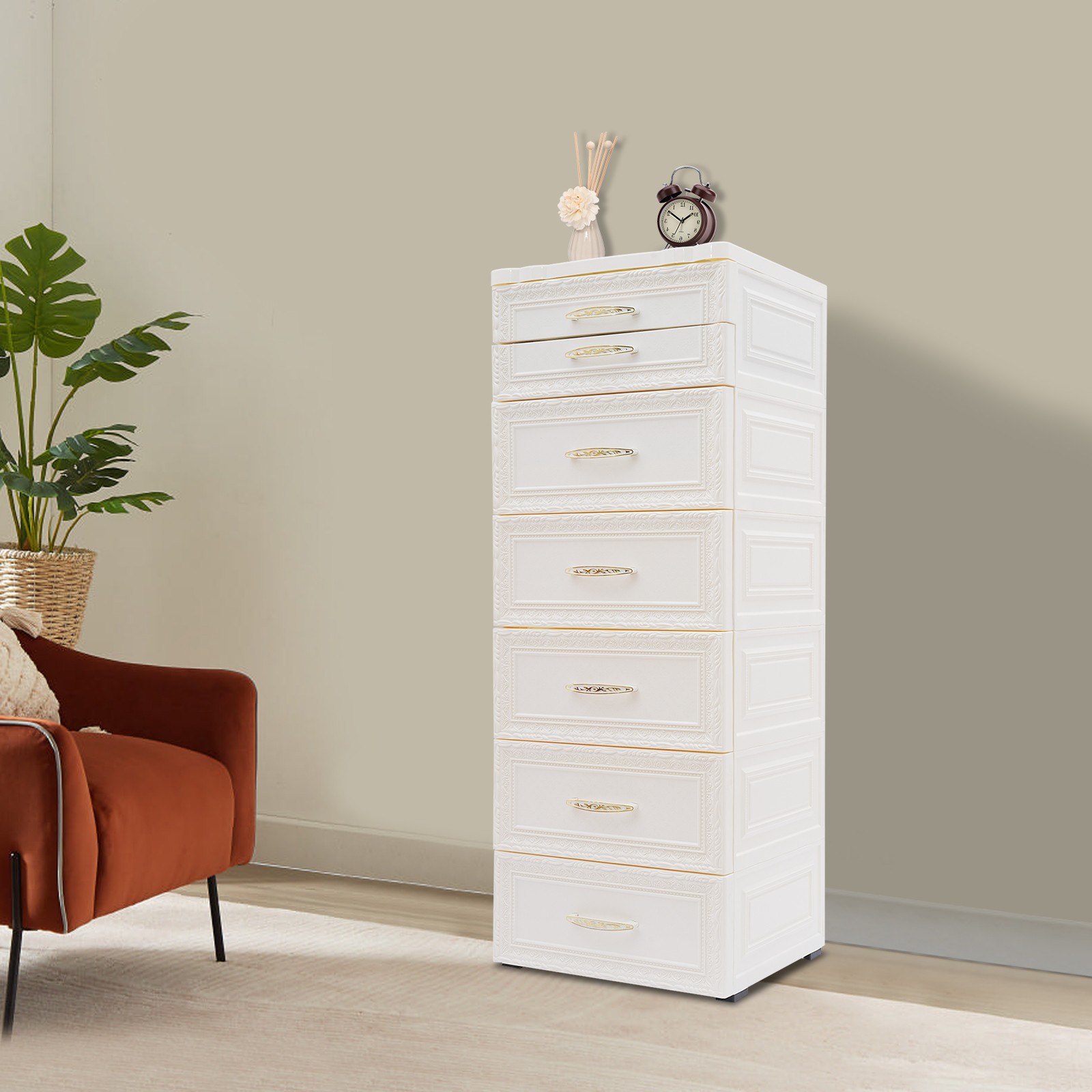 6-Tier Storage Cabinet, Rolling Storage Cabinet, Mobile PP Cabinet with Drawer~