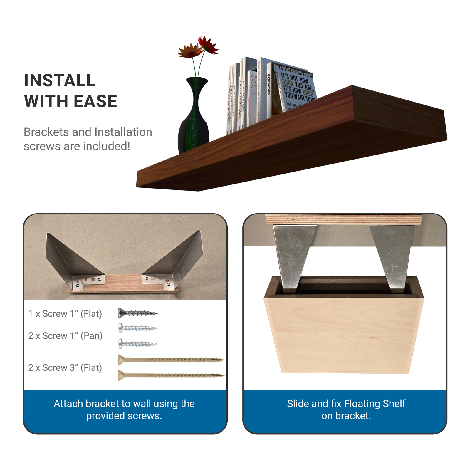 Rok Hardware Single Piece Floating Kitchen Shelf, 36 Inch Length, Maple Finish