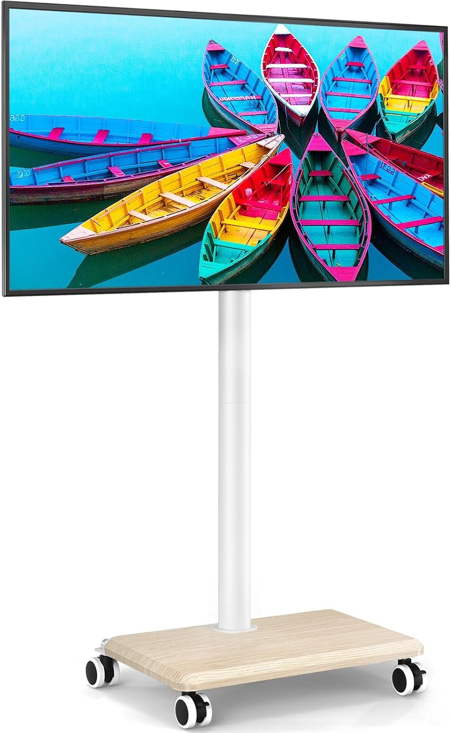 Rfiver Rolling TV Stand 32-55 Inch Height Adjustable Mobile White