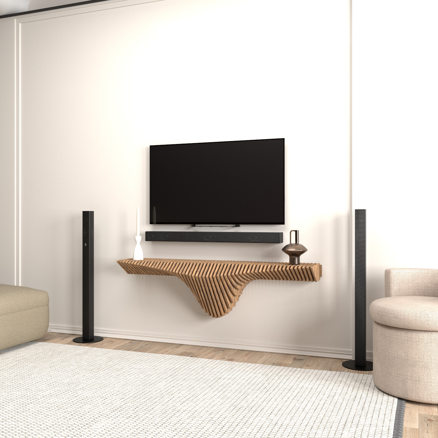Batamex Parametric 50 inch Floating Shelf TV Unit Modern Geometric Wooden Wall