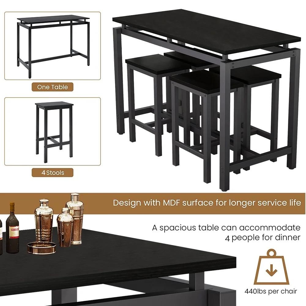 5 PCS Counter Height Pub Table And Stool Set Breakfast Bar Table With Stools