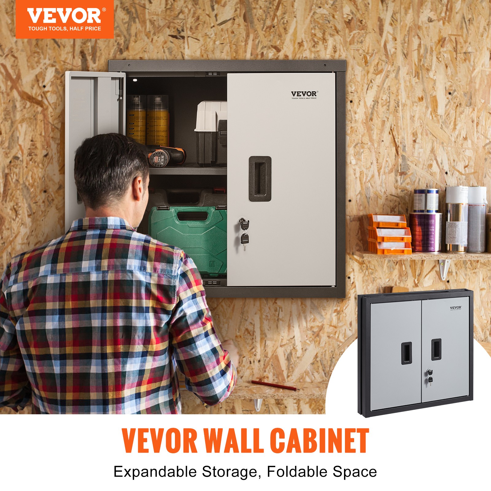 VEVOR Foldable Wall Cabinet Garage Cabinet Wall Mounted 26″ Small Cabinet 240LBS