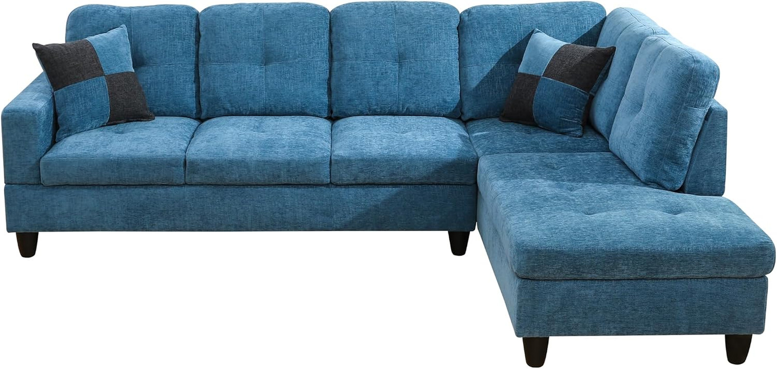 Modern 2-Piece Blue L-Shape Sectional Sofa with Right Chaise for Living Room