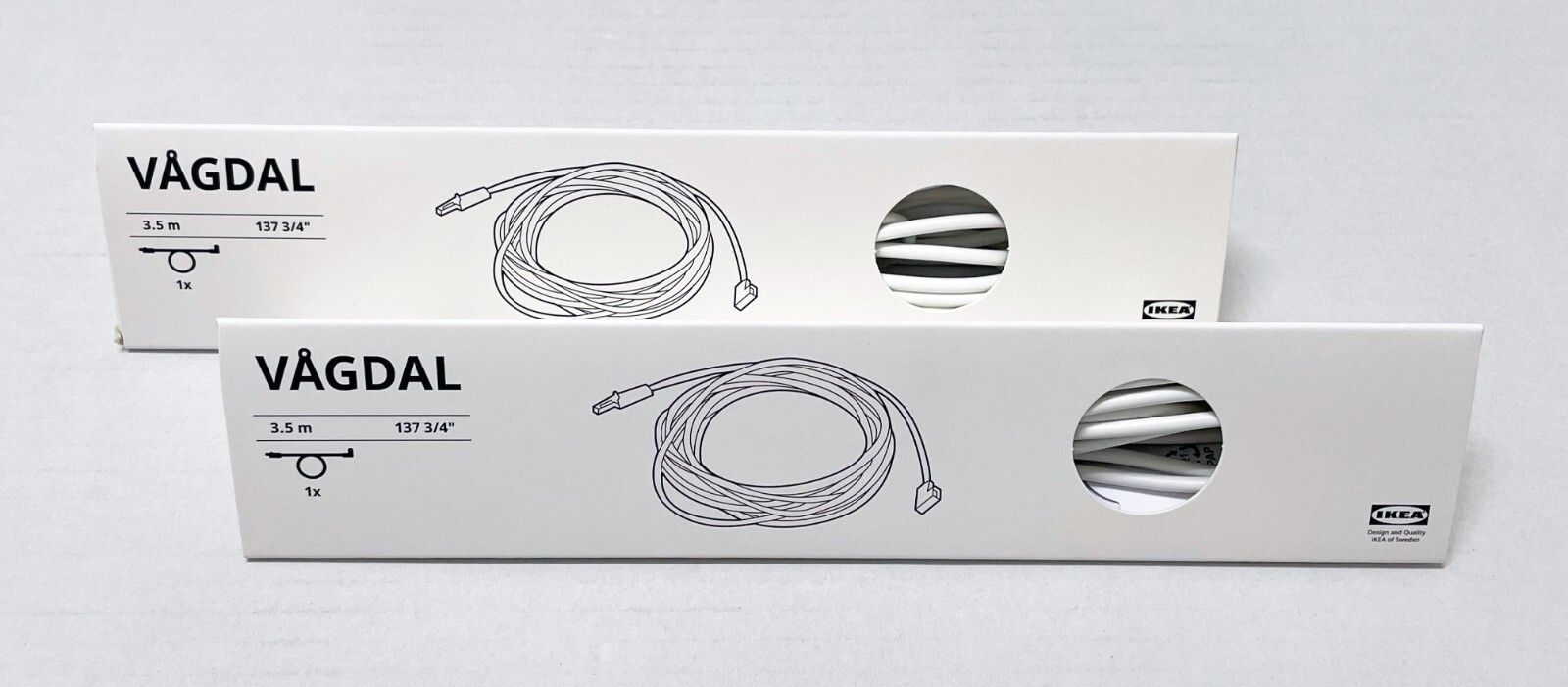 SET OF 2 – Ikea VÅGDAL VAGDAL Connection cord, white 137 3/4 ” 704.636.00 – NEW