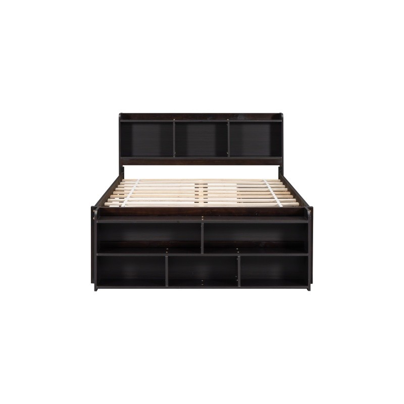 Full Size Wood Storage Bed w/Bookcase,6 Drawers & Bed End Storage Case Espresso