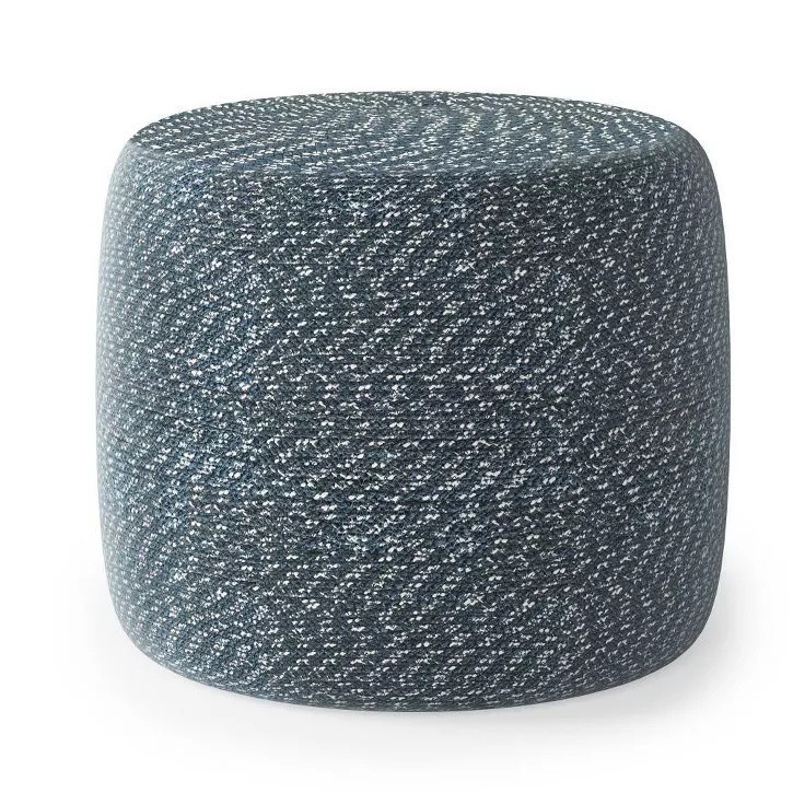 Brodie Round Braided Pouf – WyndenHall – Color Aegean Blue/Natural