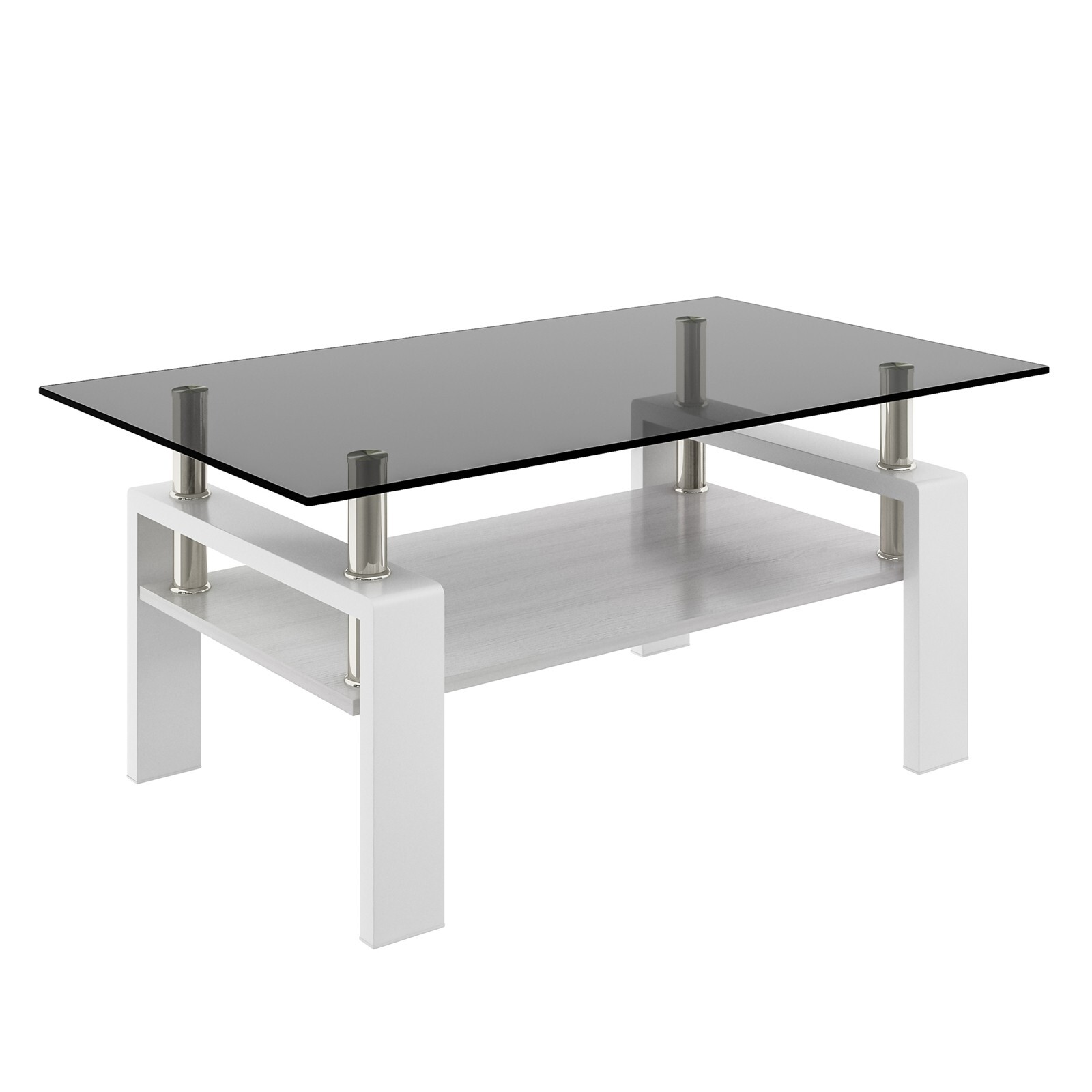 Rectangle Coffee Table Tempered Glass Tabletop with MDF Layer for Living Room