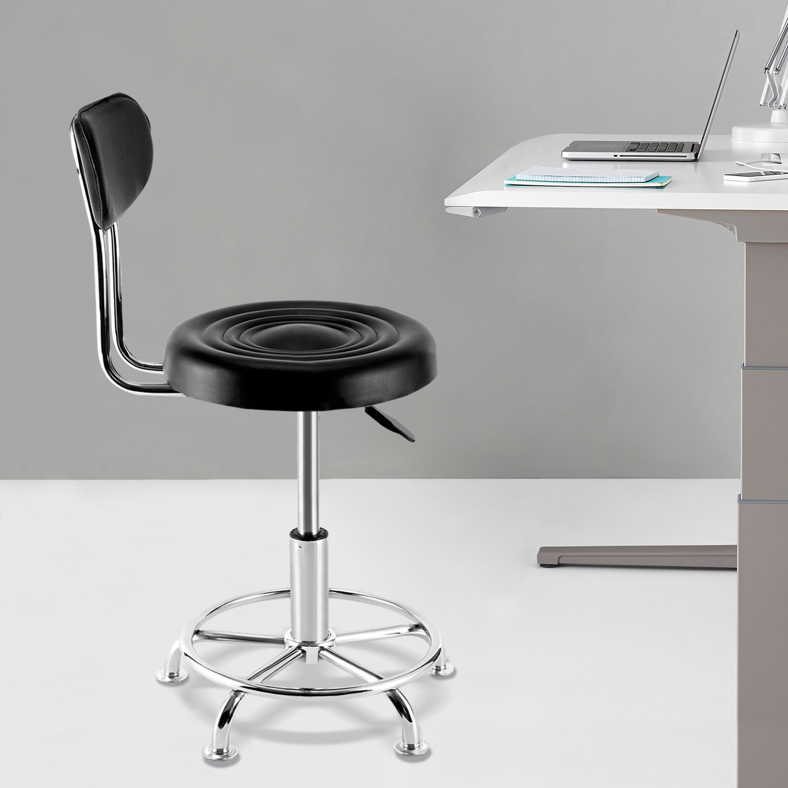 Black Garage WorkShop Stool Bench Mechanics Swivel Chair Height-Adjustable Seat