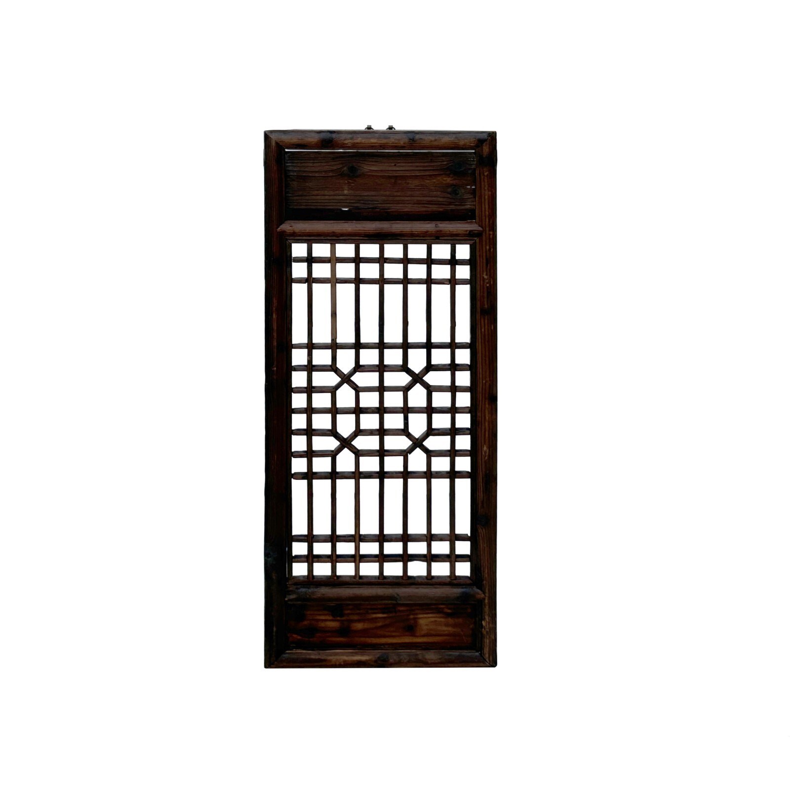 Chinese Vintage Restored Wood Geometric Pattern Brown Wall Hanging Art ws3750