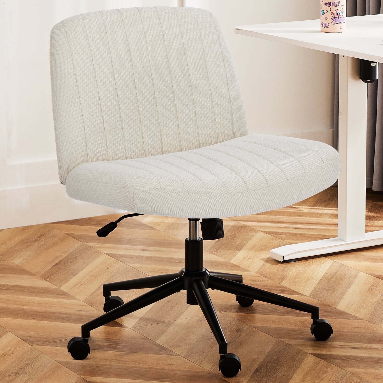 HOMEFLA Armless Office Chair Criss Cross Legged Chair with Wheels, Home Chairs