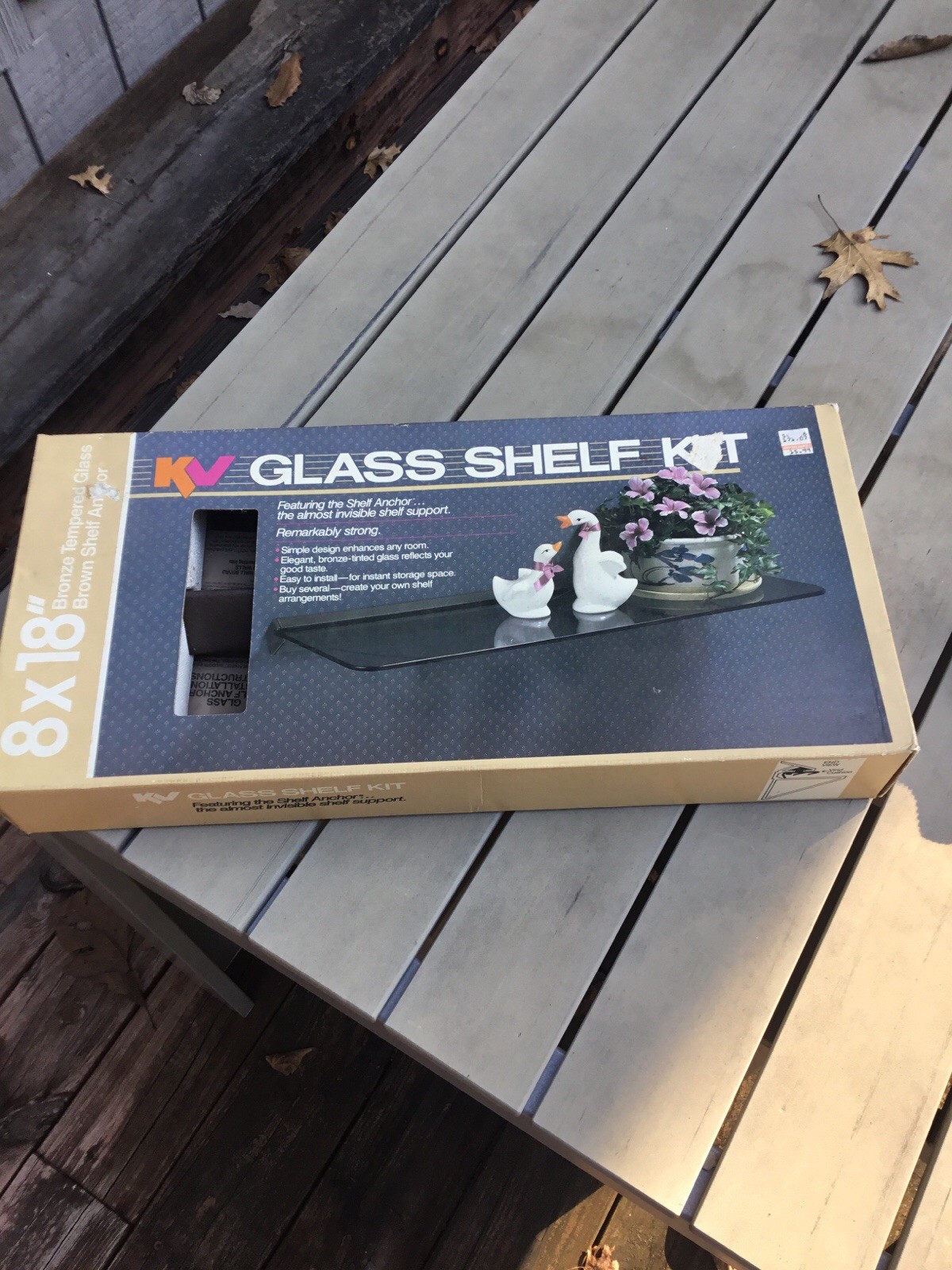 New Old Stock KV Glass Shelf Kit Bronze Tempered Glass and Brown Anchor (8”x18”)