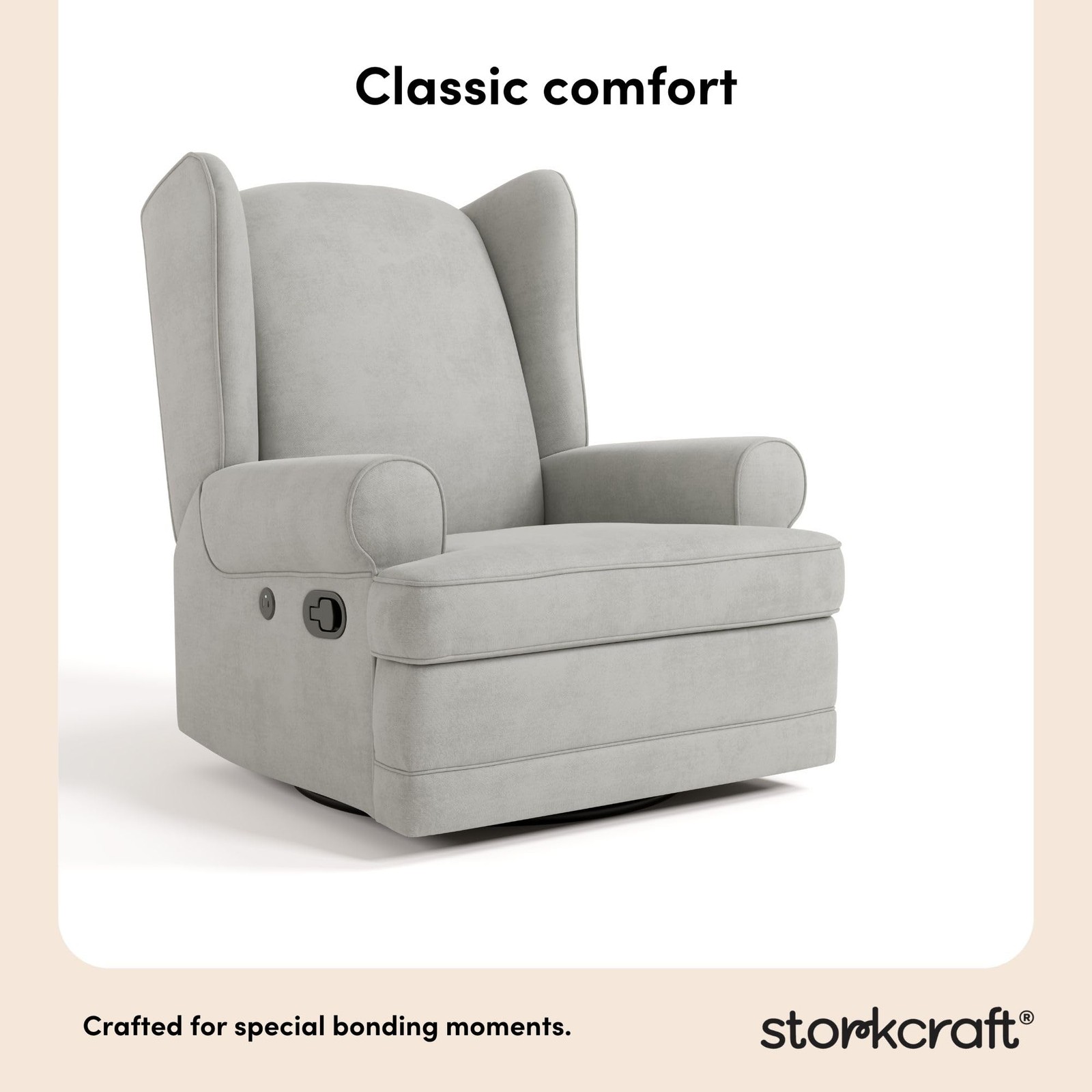 Stork Craft USA Serenity Metal and Polyurethane Wingback Recline Glider in Gray