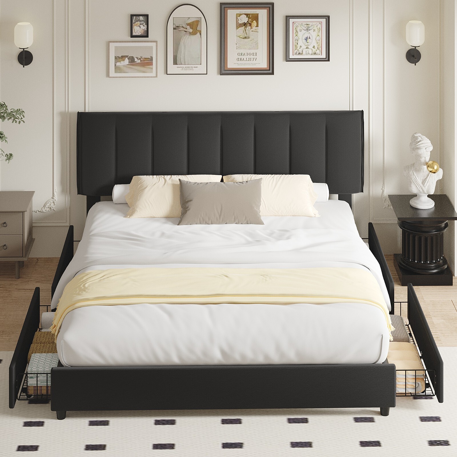 VECELO Twin Full Queen Bed Frame Platform with Upholstered Headboard Wooden Slat