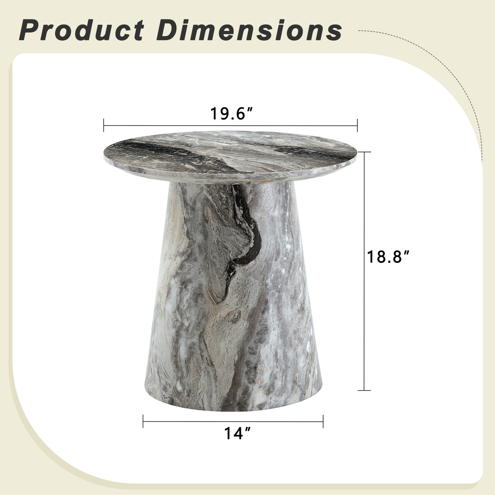 Gray Textured MDF Round Coffee Table 19.6″ Diameter 18.8″ Height