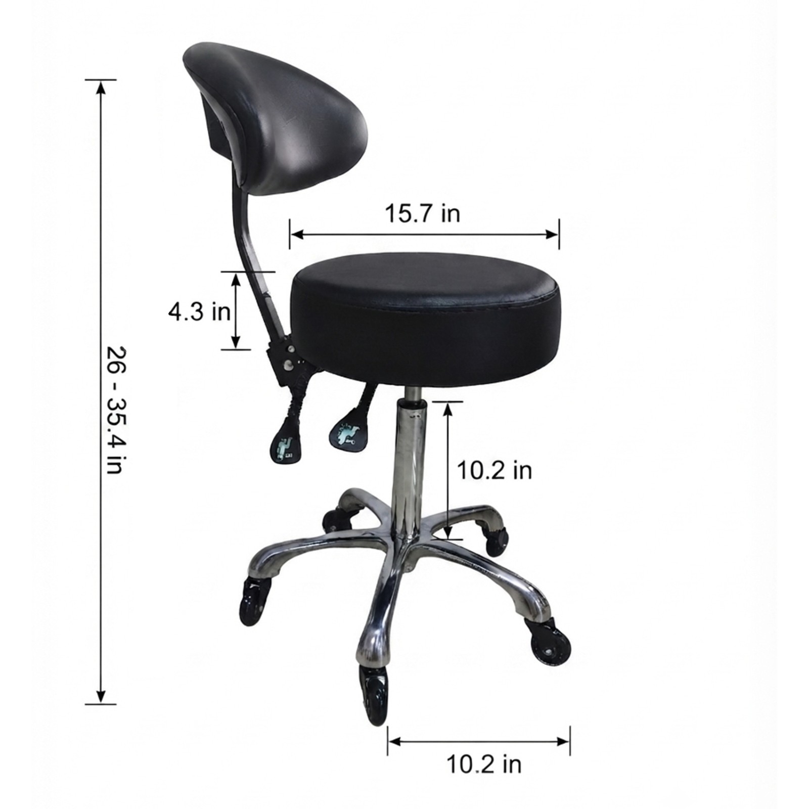 Drafting Chair with Back, Adjustable Rolling Stool with Foot Rest, PU Seat