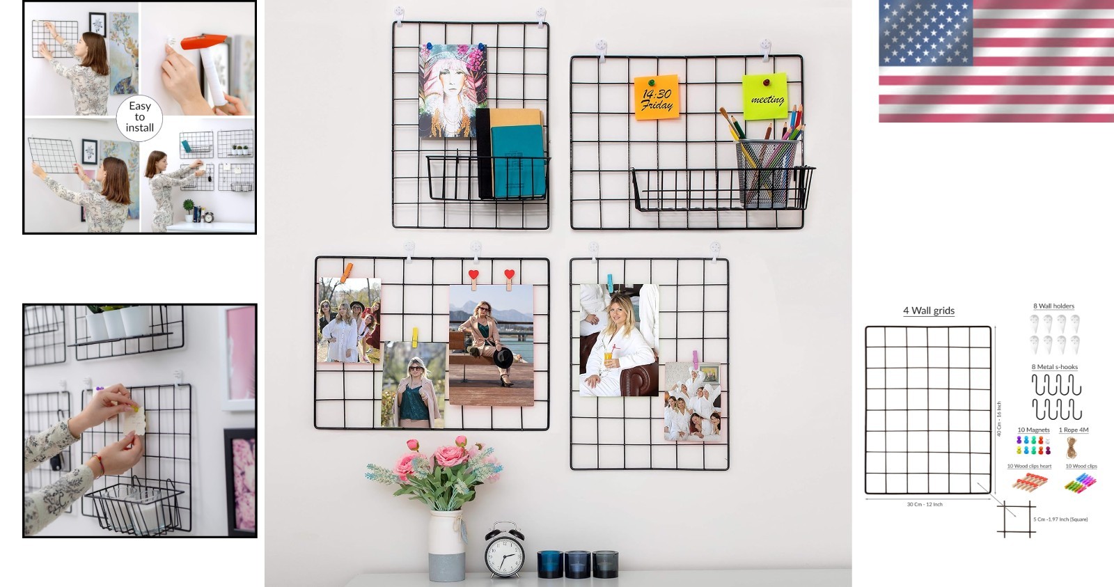 Versatile 4-Pack Wall Grid Panels – Perfect for Photos and Personal Memo Boards