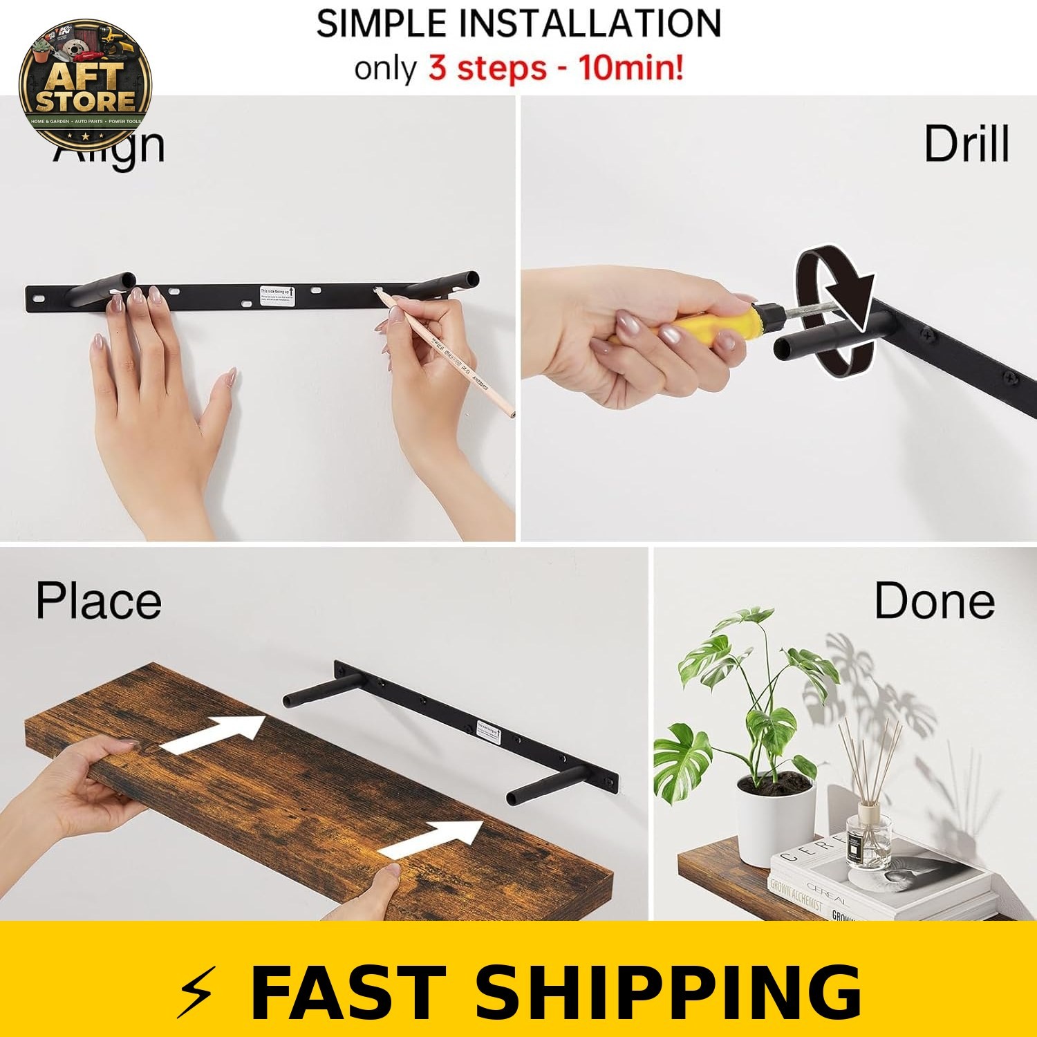 BAYKA Rustic Brown Floating Shelves 22.5in, Set of 2