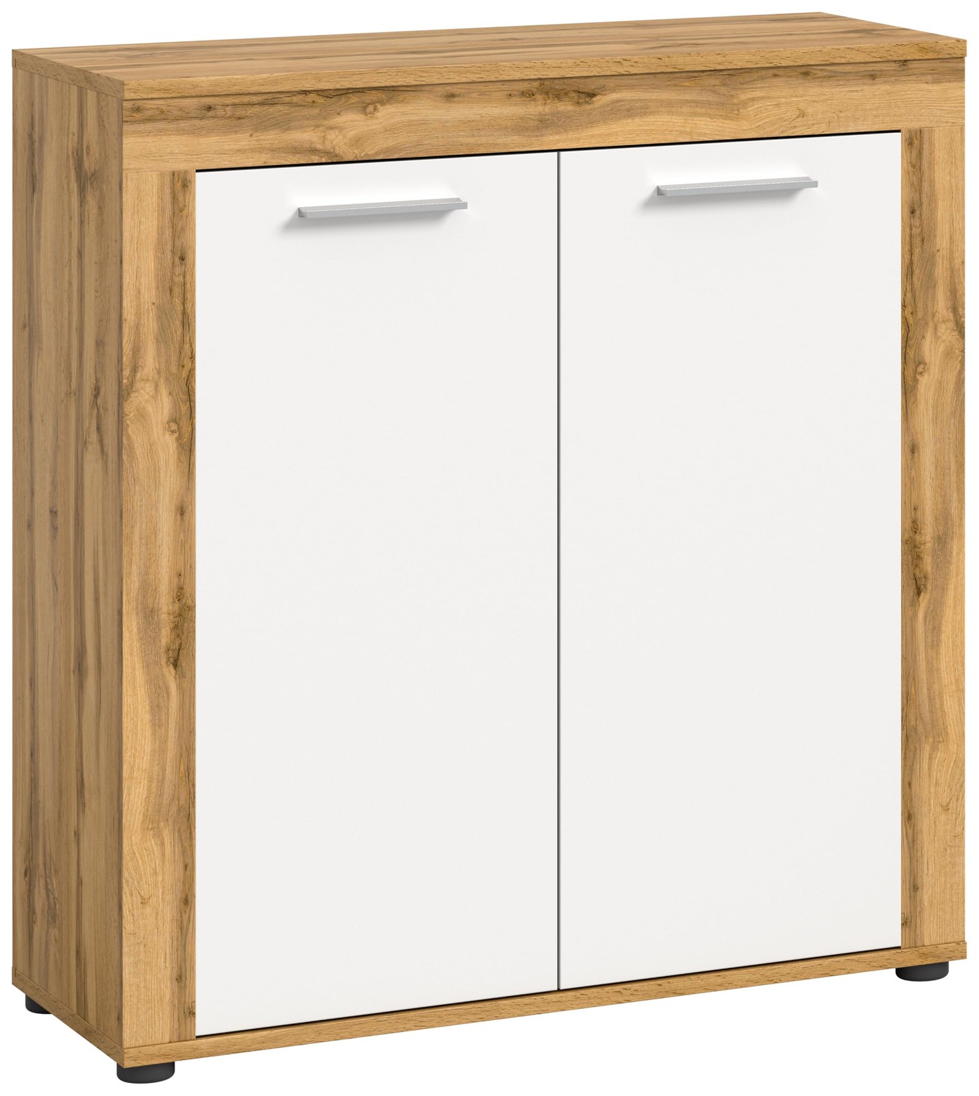 Highboard Jam 80x88x35 cm in Wotan Oak Melamine and White Melamine Furnishing…