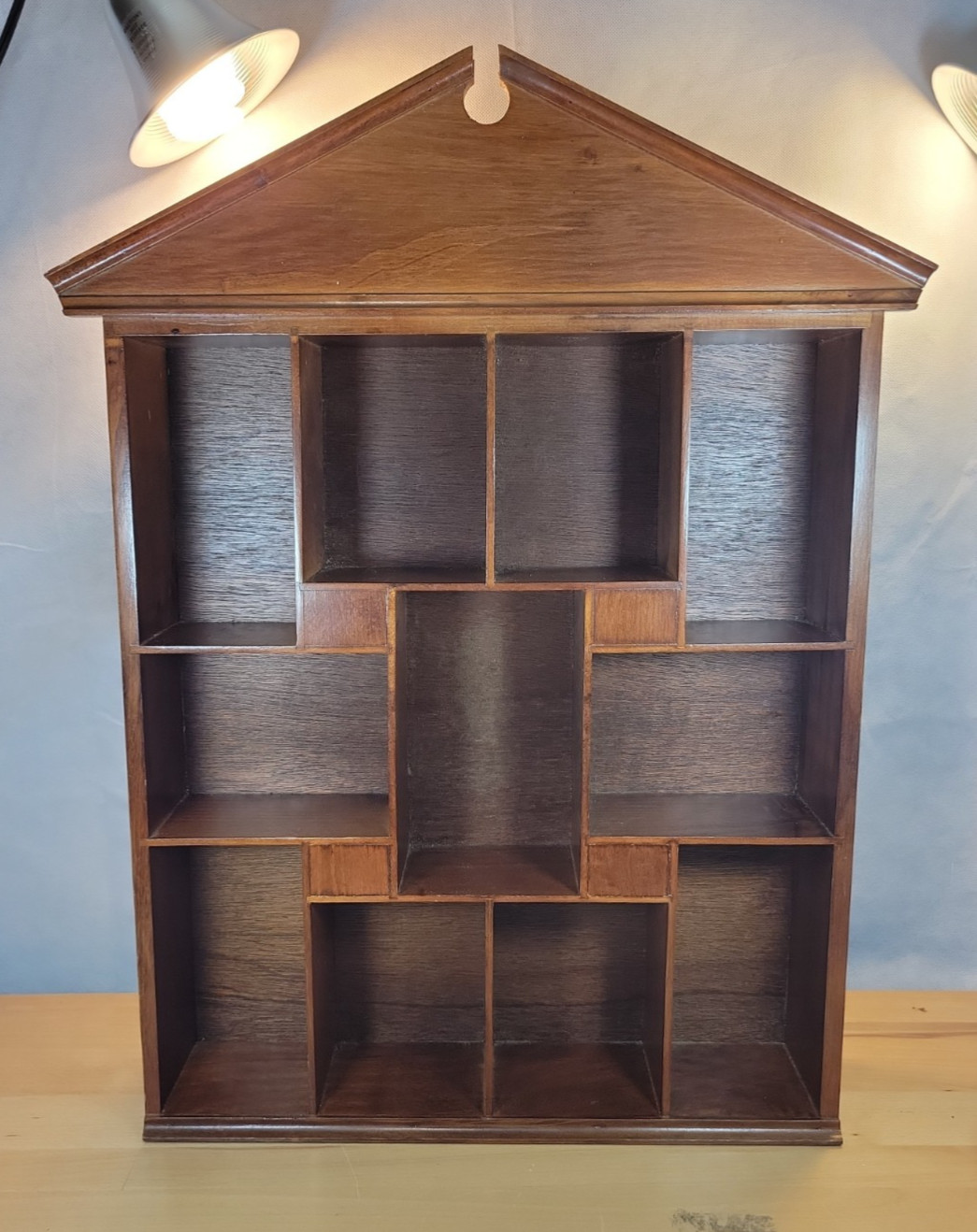 Vintage Wooden House Shadow Box Display Trinket Shelf 10 Compartments Brown