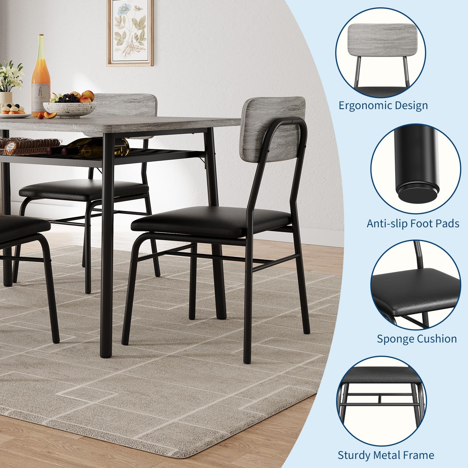 Dining Set for 2 Wood Top Table and 2 Upholstered Chairs for Small Space Kitchen