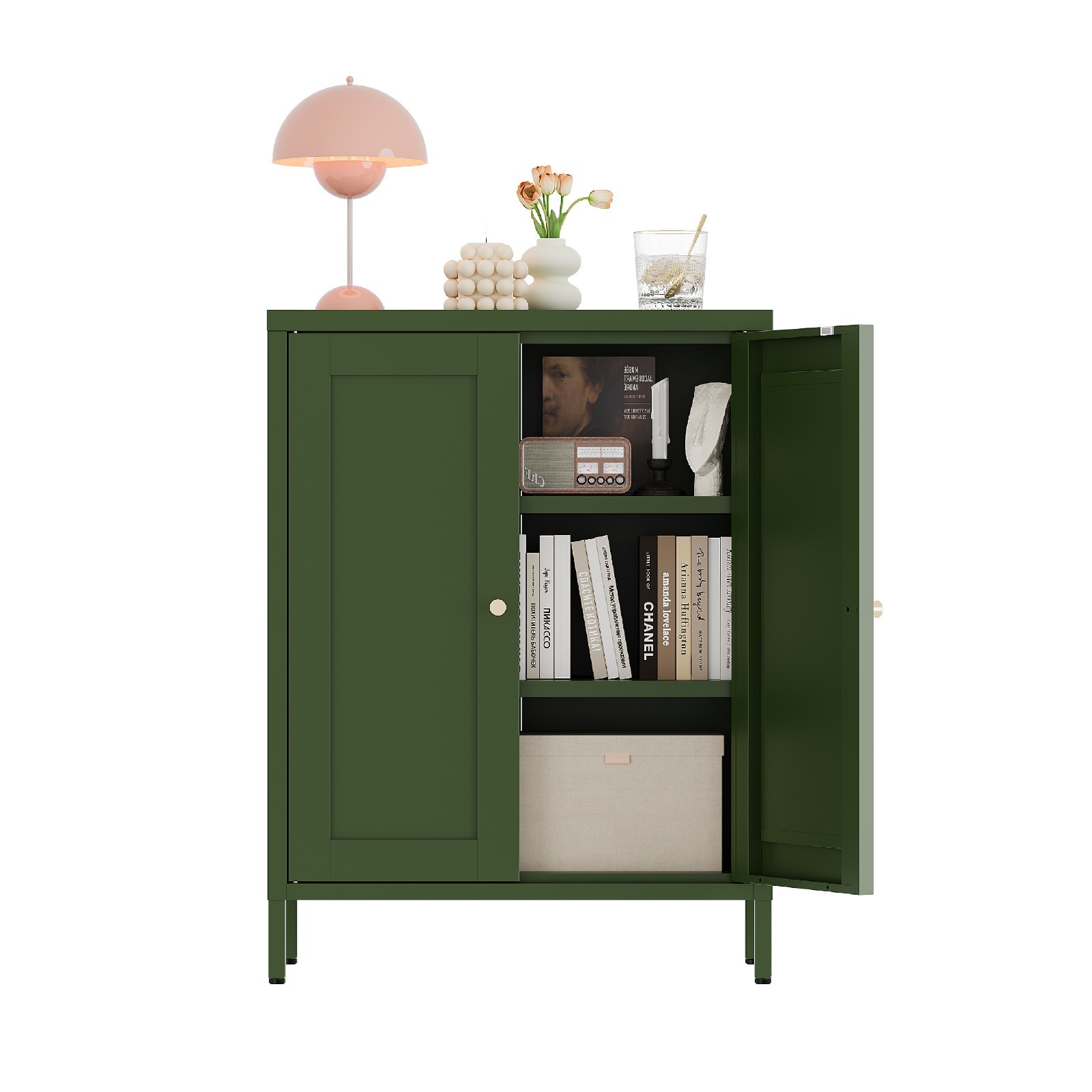 Green Metal Storage Cabinet, Metal Mesh Accent Cabinet