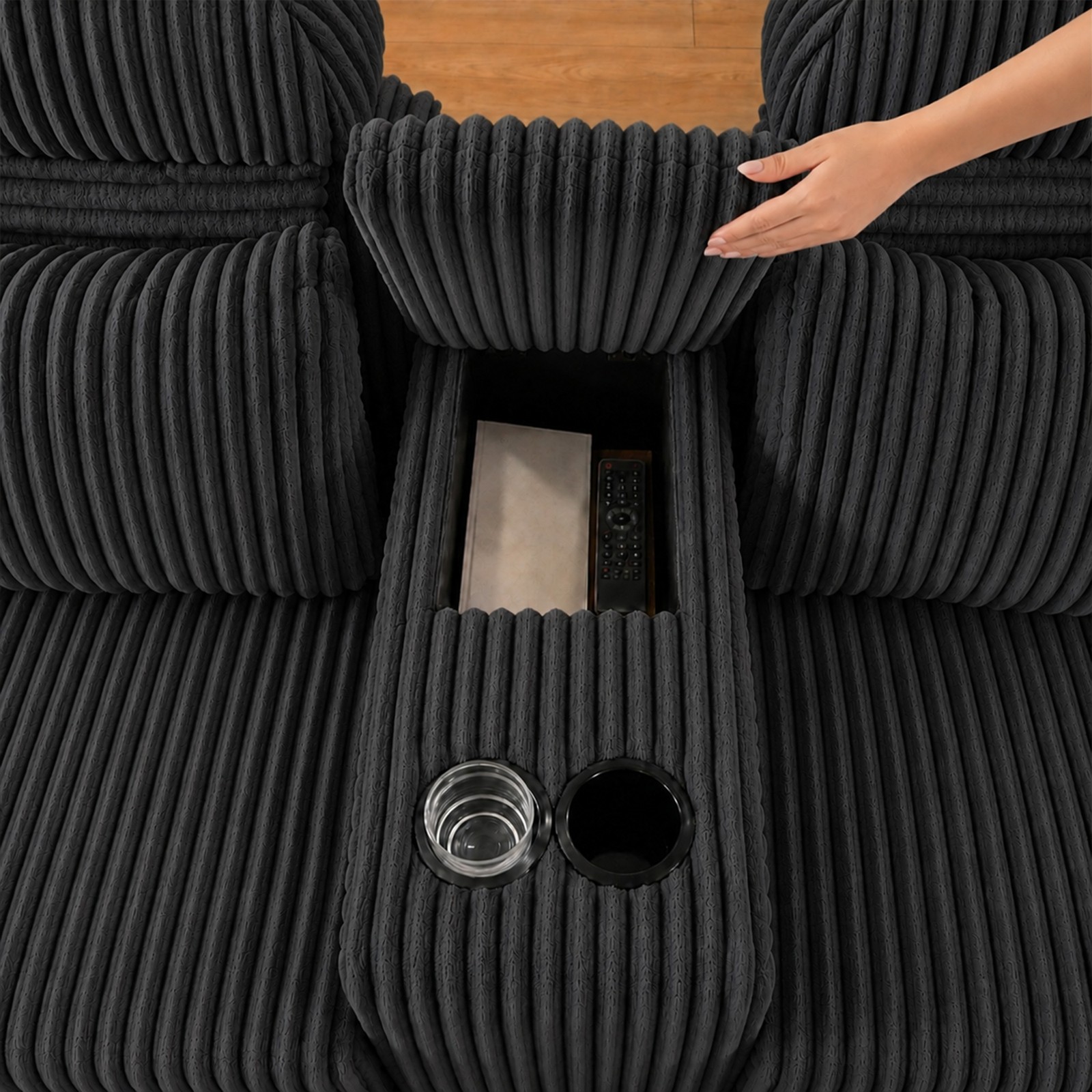 Modular U-Shape Sofa With Storage & Cup Holders
