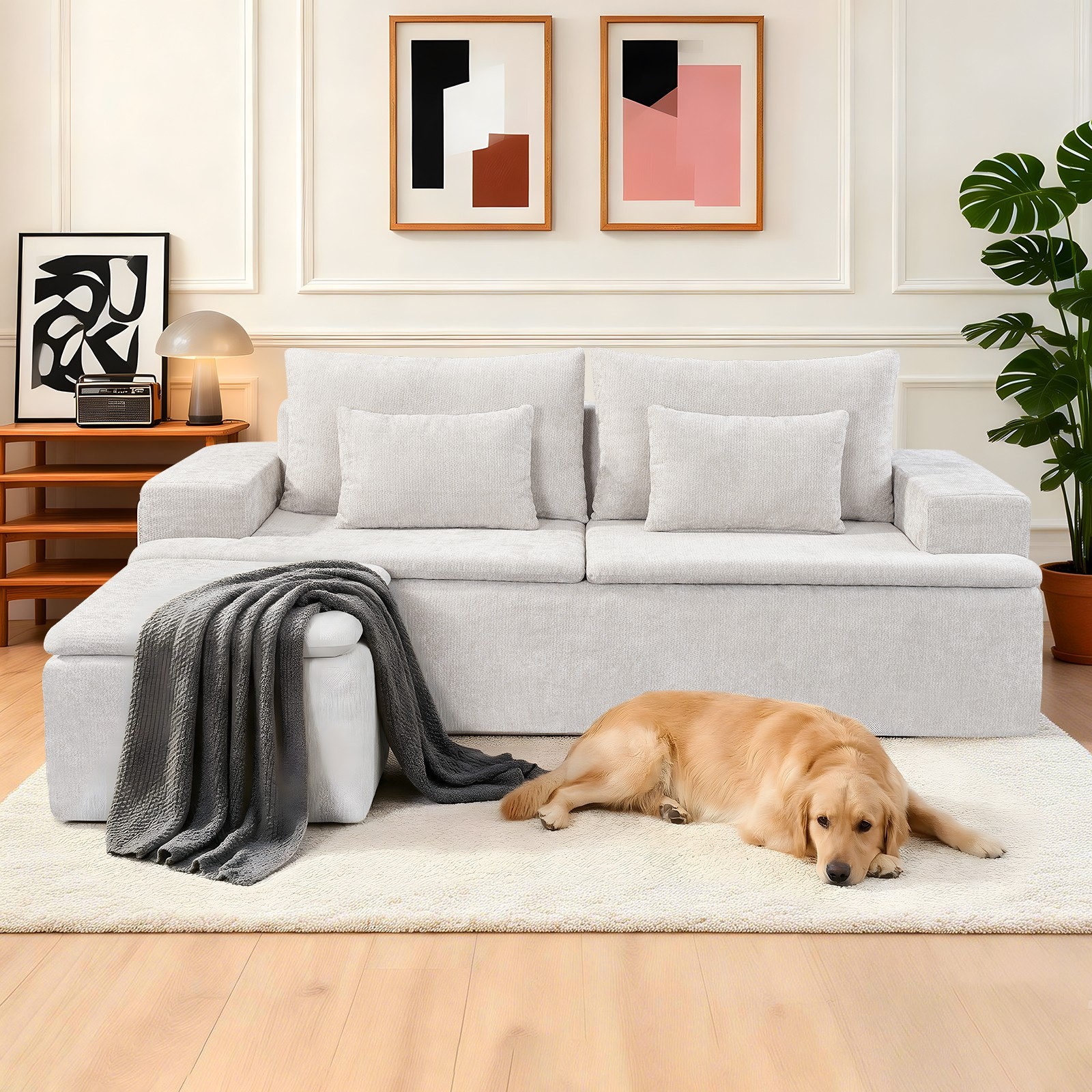 Boneless Sectional Couch with L-Shape Chaise Reversible Ottoman Sofa in a Box